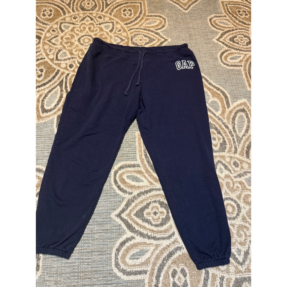 Gap Mens XL Navy Blue Fleece Joggers Arch Logo Sweatpants Drawstring Cuff